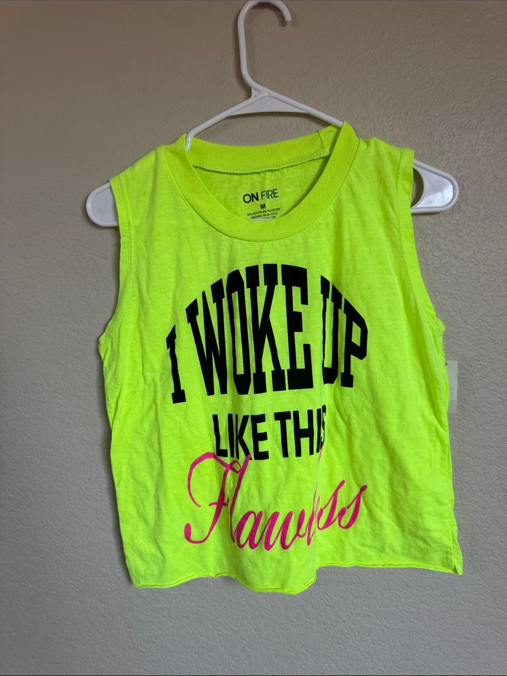On Fire Neon Yellow Girls' Tank Top with Black & Pink Graphic